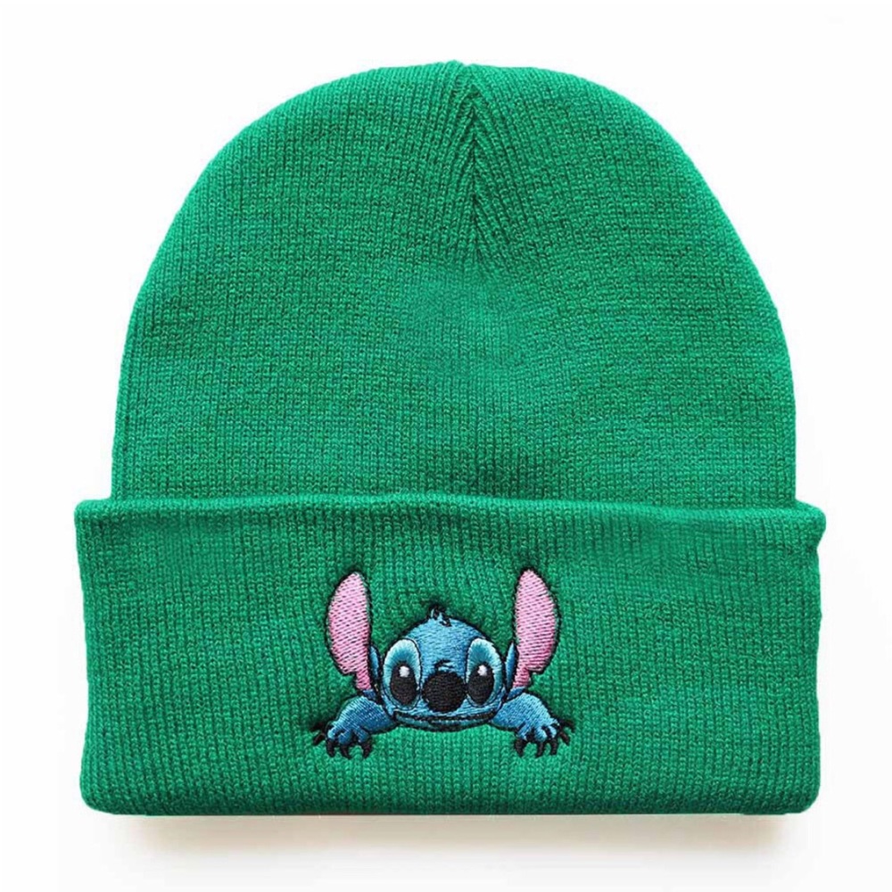 Green Kids Beanie Hat with Stitch Embroidery